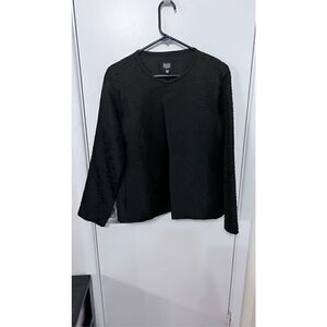 Eileen Fisher Womens Silk Textured Magnetic Closure Jacket Black Petite Sz Small